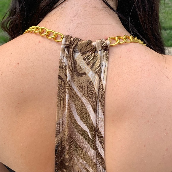 Dots Brown & Copper Party Dress Gold Chain Straps - Picture 3 of 5